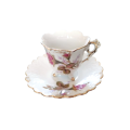 English Fine Bone China Rose Footed Cup and Saucer Duo