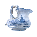 c.1800 Delft Blue Pottery Jug Snake Handle Windmill and Sailing ships