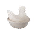 Large Vintage White Glazed Chicken / Hen Nest Lidded Dish