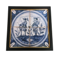 Framed Delft Blue Pottery Tiles Hand Painted Drummers