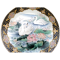 Japanese Imari Ware Porcelain Plate - Swans on a Pond with Gold Trim