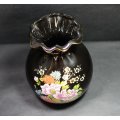 Black and Gold Vase Japan with Floral Pattern and Gold Trim