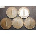 Austria 1972x4, 1974 1 Schilling (Five Coins) Circulated