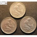 Germany 1950 x 3  50 Pfennig (Three Coins) Circulated
