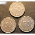 Germany 1950 x 3  50 Pfennig (Three Coins) Circulated