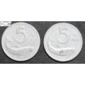 Italy 5 Lire 2x 1954 (Two Coins) Circulated