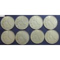 Belgium 5 Franc 1988 x4 and 1986 x4 (Eight Coins) Circulated