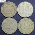 France 20 Centimes 1972/1974/1988/1989 (Four Coins) Circulated