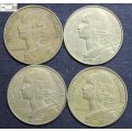 France 20 Centimes 1972/1974/1988/1989 Coins (Four) VF30 Circulated