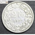 Switzerland 2 Franc 1907 Silver Coin Circulated