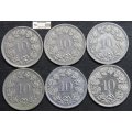 Switzerland 10 Rappen 4x1982/1980/1988 Coin (Six) EF40.
