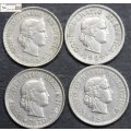 Switzerland 10 Rappen 1955/1969/1970/1972 Coin (Four) EF40.