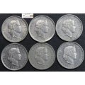 Switzerland 20 Rappen 2x1970/1975/1980/1985/1986 Coins (Six) EF40