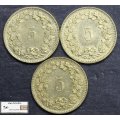 Switzerland 5 Rappen 2x1983/1984 (Three) Coins EF40