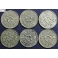 Singapore 1 Dollar 1988/1989/3x1990/1997 (Six Coins) Circulated