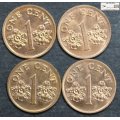 Singapore 1 Cent 4x1992  (Four Coins) Circulated