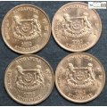 Singapore 1 Cent 4x1992  (Four Coins) Circulated