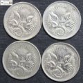 Australia 5 Cents 1970/1973/1976/1980 (Four Coins) Circulated
