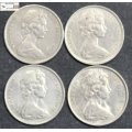 Australia 5 Cents 1970/1973/1976/1980 (Four Coins) Circulated