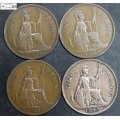 United Kingdom 1 Penny 1938x2 /1939/1945 Four Coins) Circulated