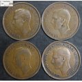 United Kingdom 1 Penny 1938x2 /1939/1945 Coin (Four) VF20 Circulated