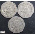 United Kingdom 20 Pence 1985/1987/1991 Coin (Three) VF30