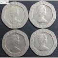 United Kingdom 20 Pence 1982x3/1983 Coin (Four) VF30.