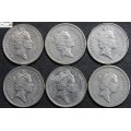 United Kingdom 5 Pence 3x1990/3x1991 Coin (Six) EF40