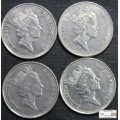 United Kingdom 10 Pence 1992 x 4 Coin (Four) EF40