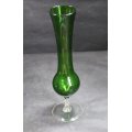 Green Glass Bud Vase with Scrolled Stem