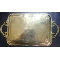 Vintage Engraved Small Brass Tray with Handles, Made In India