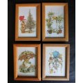 Children`s Scene Pictures, Set of Four Small Framed Pictures.