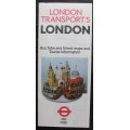 Vintage Folded Map of London Transport`s Bus, Tube and Street Map of London 1983