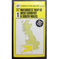 Vintage Folded Map Motorists` Map of West Country & South Wales, #1 First Edition 1977.