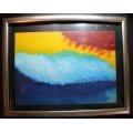 `summer wave` an Original Oil Abstract Finger Painting By S Davies 1997