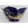 Japanese Royal Blue Bowl with Lotus Flowers and Peacocks.