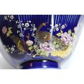 Japanese Royal Blue Bowl with Lotus Flowers and Peacocks.