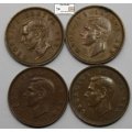 South Africa 1/2 Penny Coin 1951/1952x3 (Four Coins) Half Penny Circulated