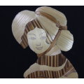 Boy and Girl Pair of Pictures - Bamboo Cutout Figures on Black Cloth