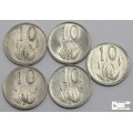 South Africa 10 Cent 1983/85/86/87/89 (Five) Coin VF20
