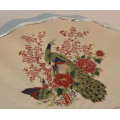 Japanese Fan Porcelain Trinket Dish `Peacock and Hen`