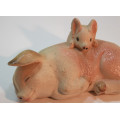 Sleeping Pig and Piglet Playing Ceramic Ornament