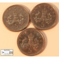 United Kingdom 5 Pence 2x1990/1x1991 (Three Coins) Circulated