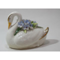 Vintage Adderley Bone China Swan with Flower Bouquet Miniature Ornament