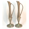 Pair of Elegant Vintage Pewter Bud Vases with Handles