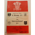 A Welsh XV vs International XV Cardiff Arms 6th April 1957 Official Programme Signed by WH Clement