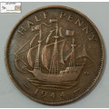United Kingdom 1/2 Half Penny 1944 Coin EF40 Circulated