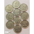 South Africa 5 Cent Coin 1977/1981/1983x2/1985/1988x5/ (Ten) Coins VF30 Circulated