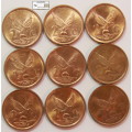 South Africa (Venda) 2 Cent 2000x8 and 2001x1 (Nine) Coins Circulated