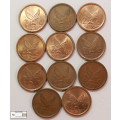 South Africa (Venda) 2 Cent 1996x5/1997x6 (Eleven) Coins EF40 Circulated